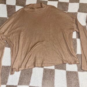 Casual Tan Ribbed Women's Top